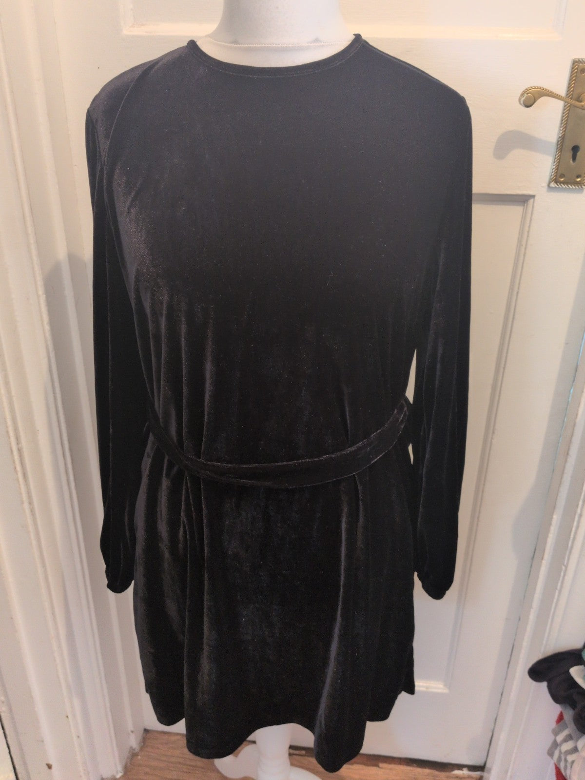 Primark 12-14 Medium Black Suede Feel Long Sleeve Dress