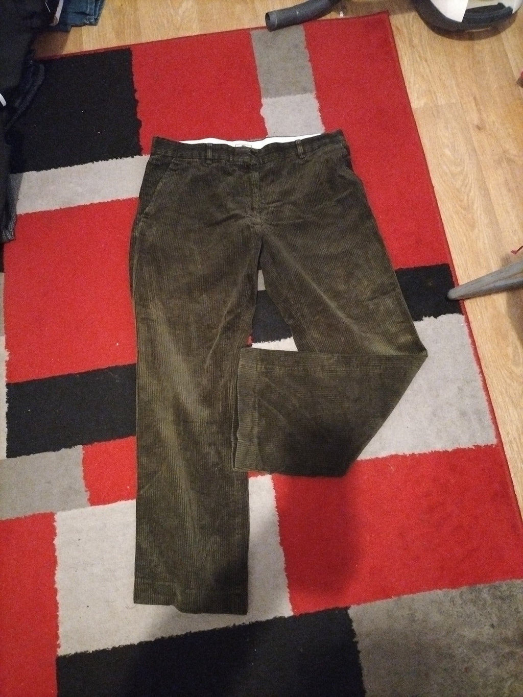 Mens Hoggs Of Fife Size 40" Dark Green Ribbed Stretch Trousers
