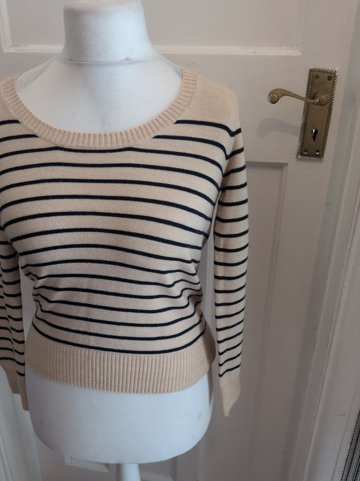 Papaya Weekend 8 Beige And Navy Stripe Long Sleeve Jumper