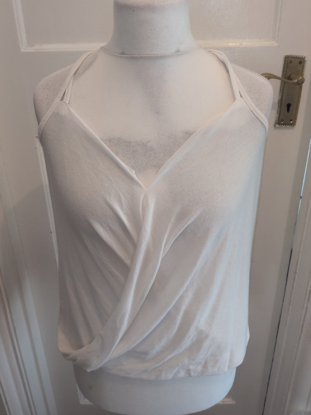 Ladies Primark Size 8 White Cross Over Sleeveless Top