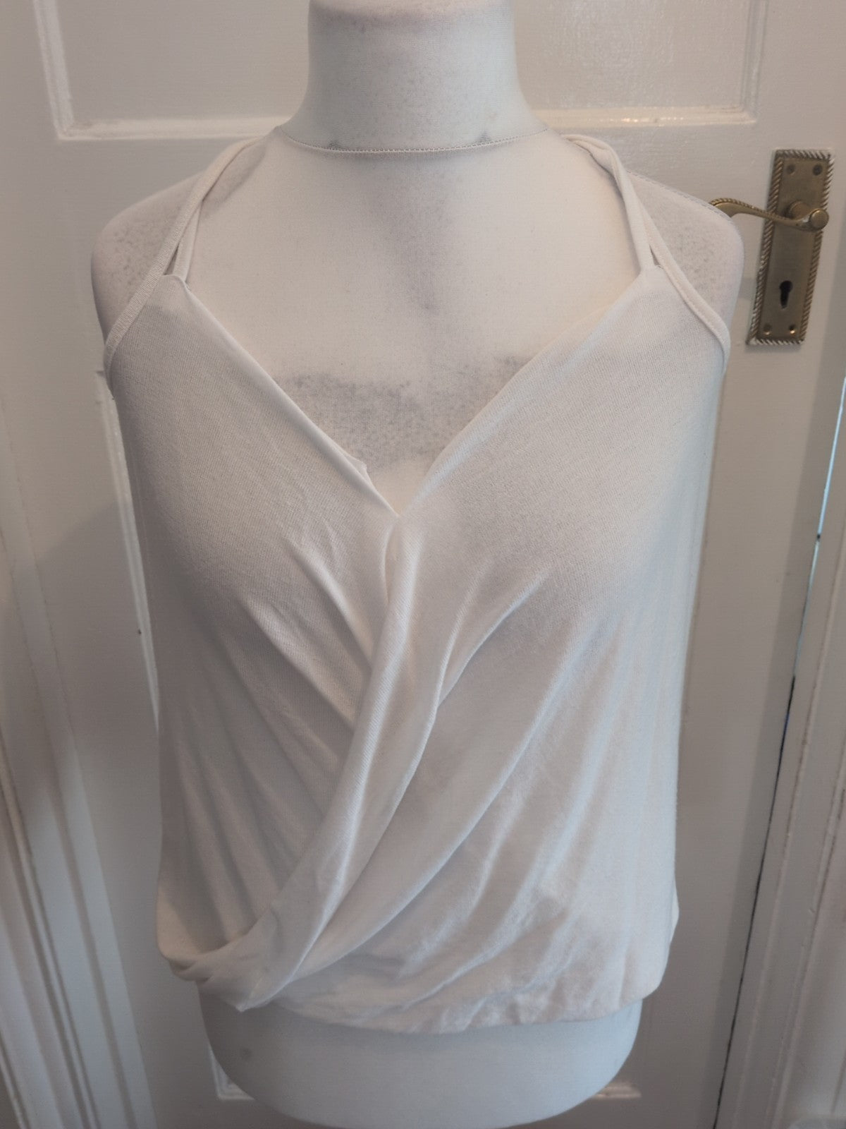 Ladies Primark Size 8 White Cross Over Sleeveless Top