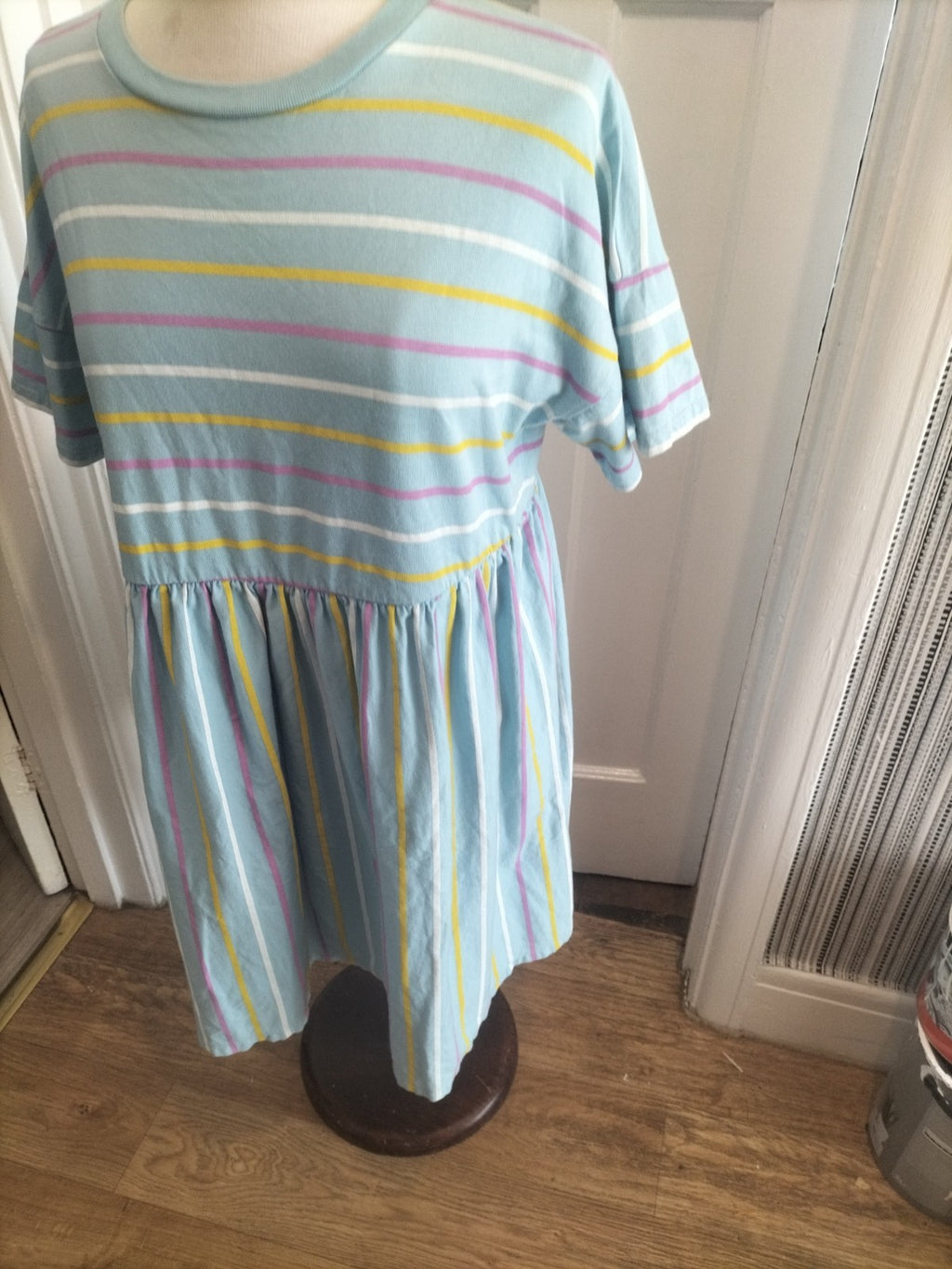 Ladies Asos Size 14 Blue Striped Short Sleeved Dress