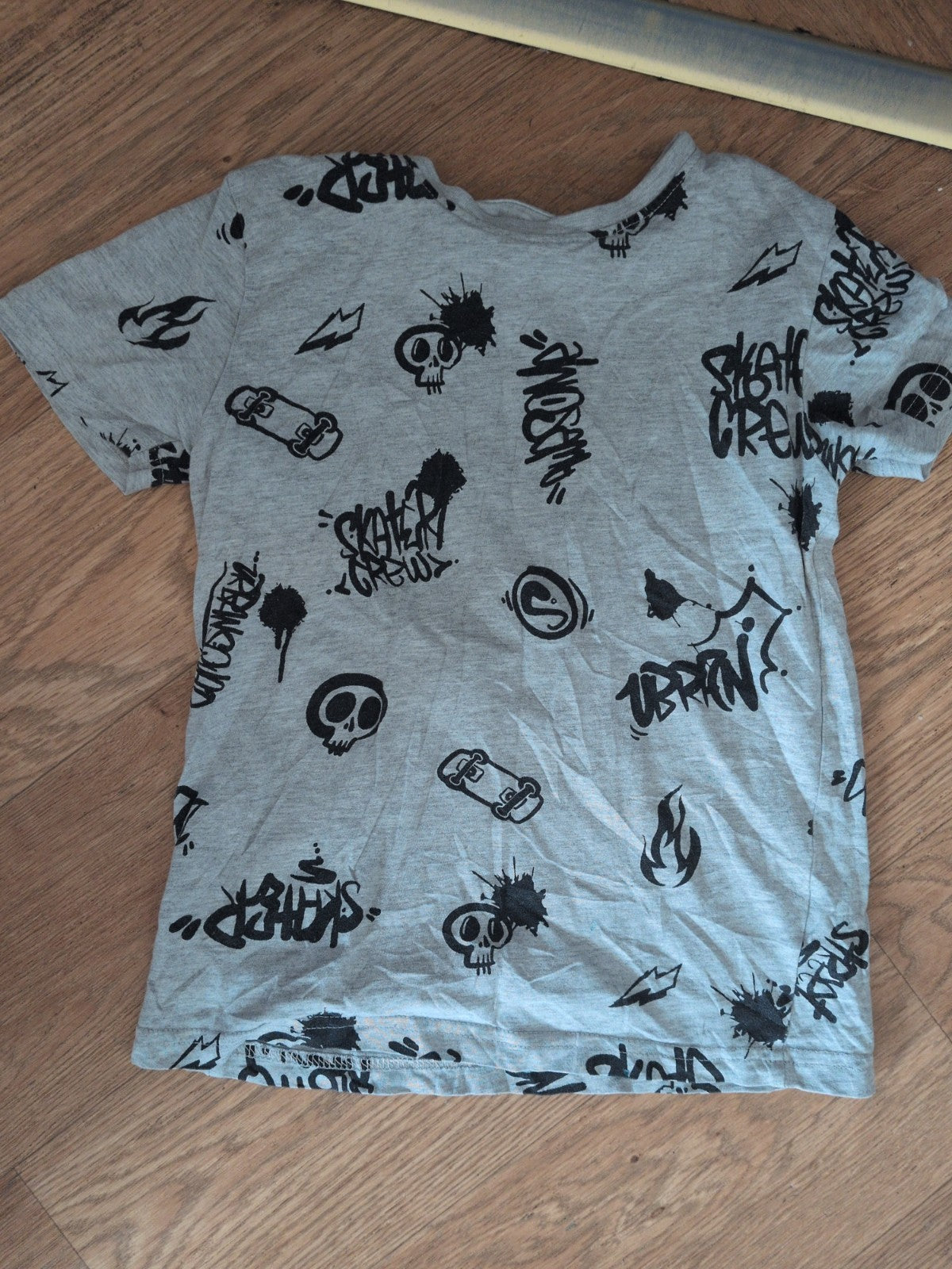 Peacocks 7-8 Years Black Graffiti Pattern Short Sleeve T-shirt
