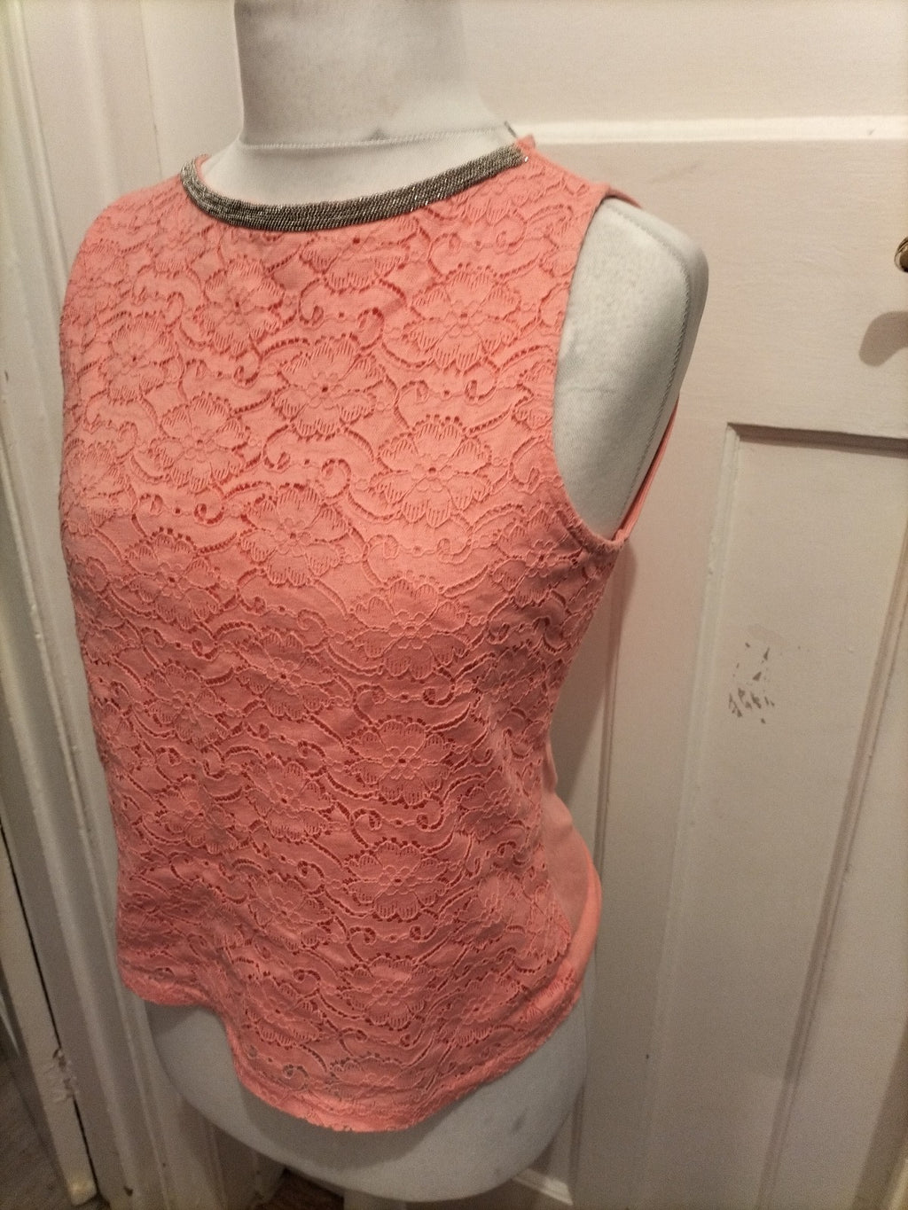 Dorothy Perkins 14 Peach Patterned Sleeveless Blouse