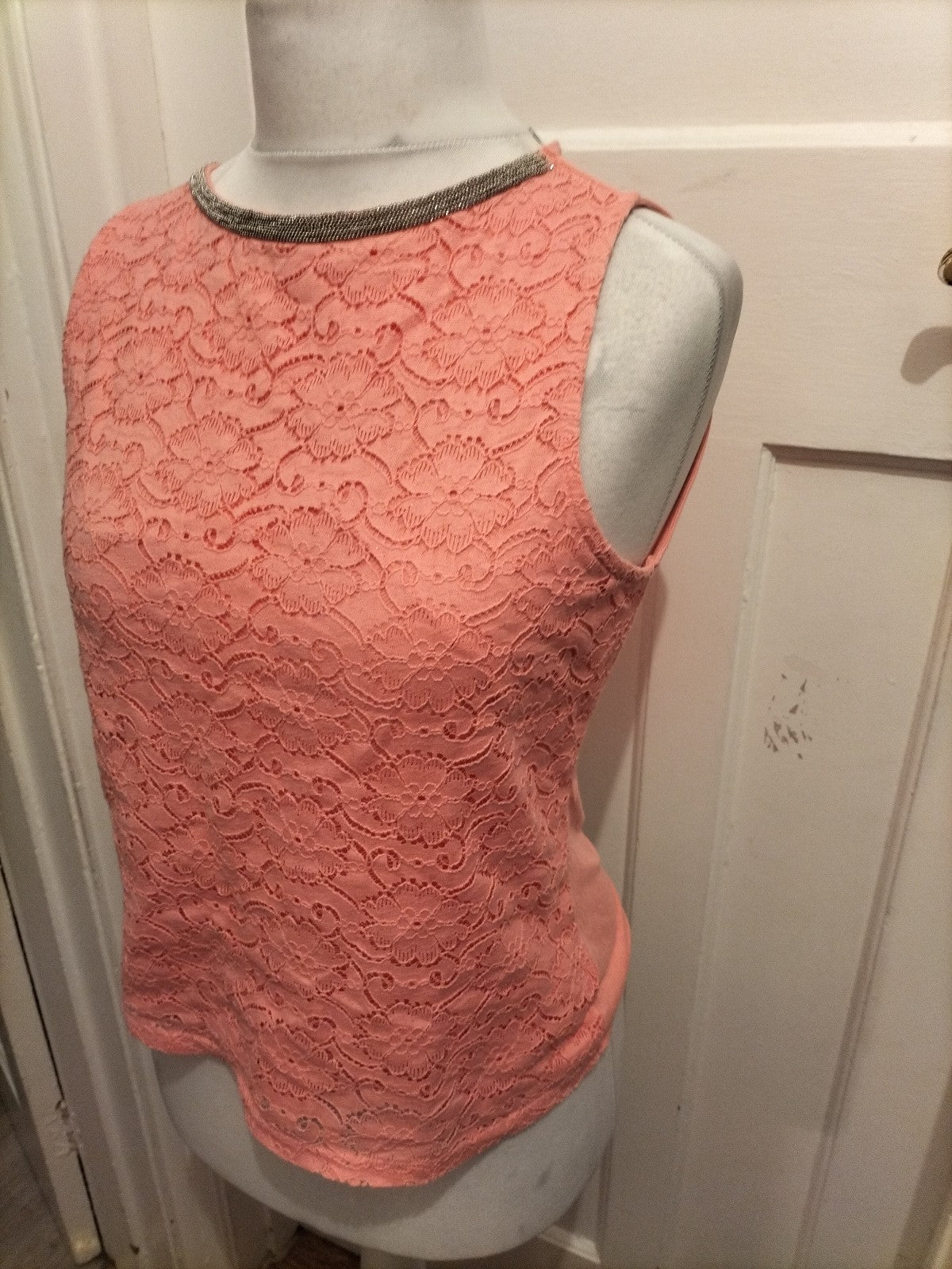 Dorothy Perkins 14 Peach Patterned Sleeveless Blouse