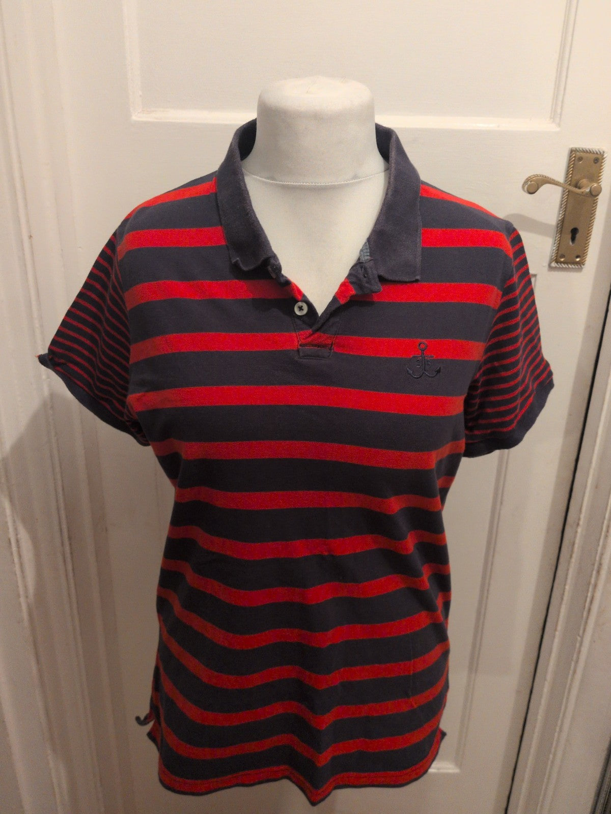 Mens Quba Co Size Large Red And Navy Short Polo