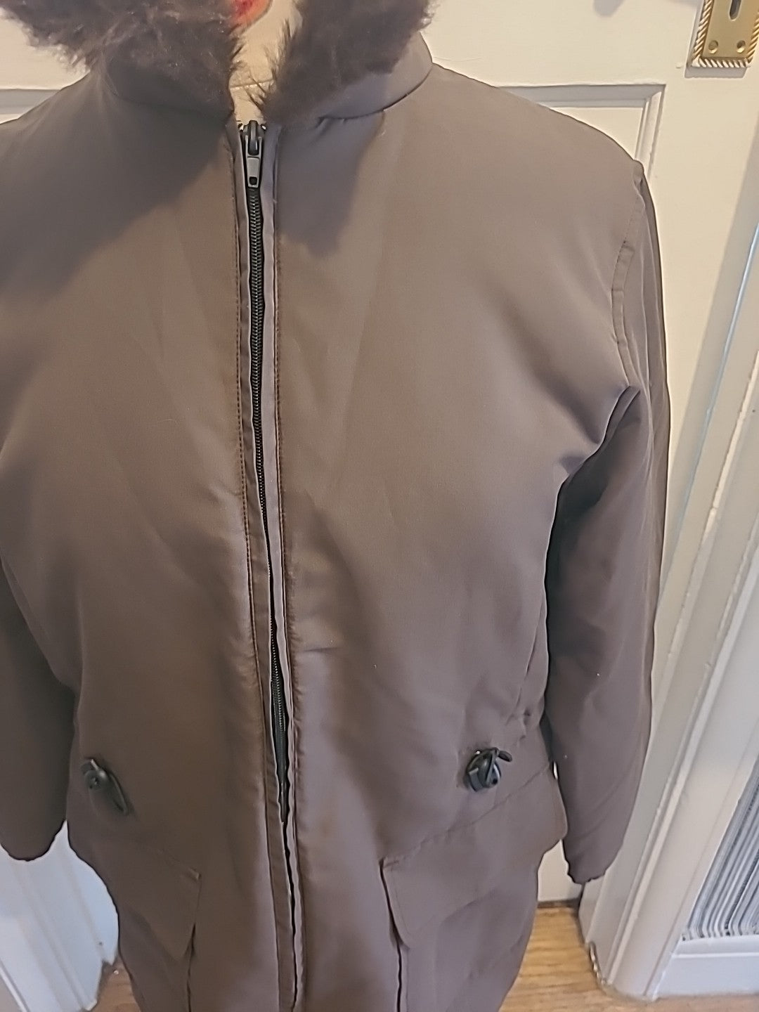 Ladies Casual Comfort Size 14 Brown Faux Fur Collar Coat