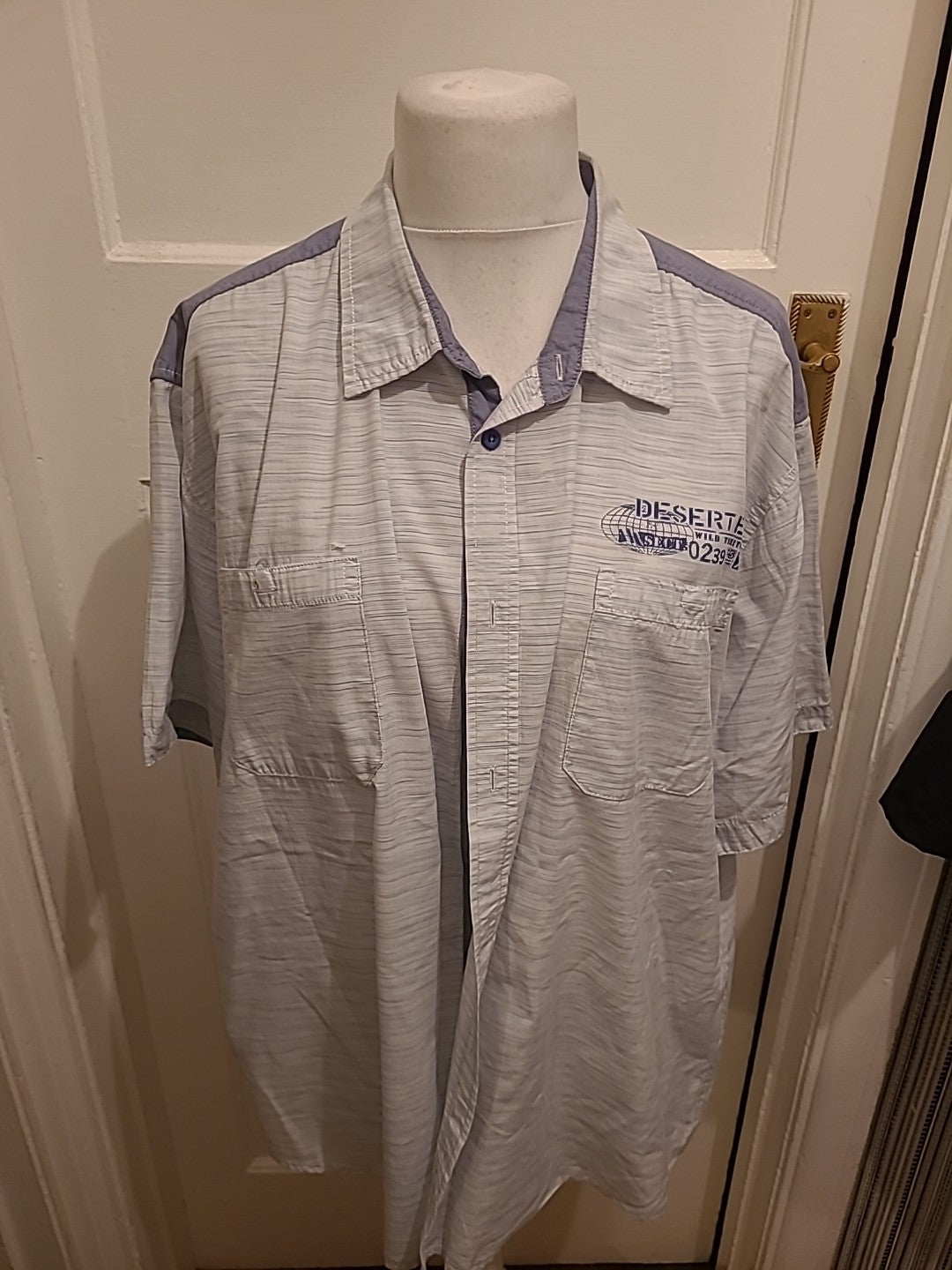 Mens Atlas Size 3XL Blue And White Print Short Sleeved Shirt