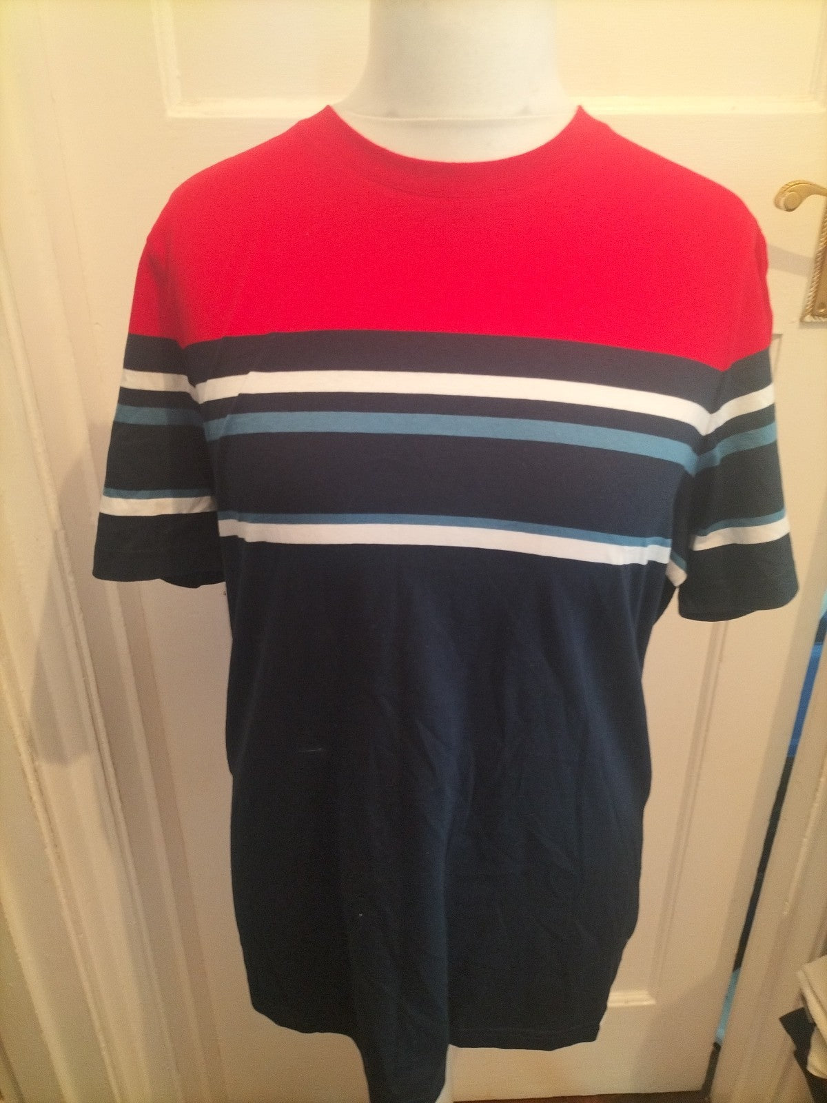 M&S Large Navy Blue And Red Short Sleeve T-shirt