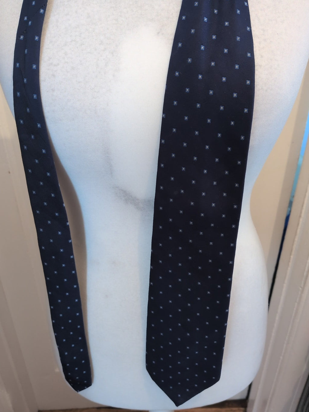 Marks And Spencer Navy Blue And Yellow Small Square Patterned Tie