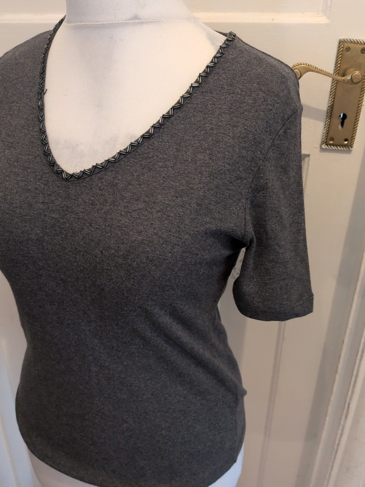 CC Small Grey Stuf Pattern Neck Short Sleeve T-shirt