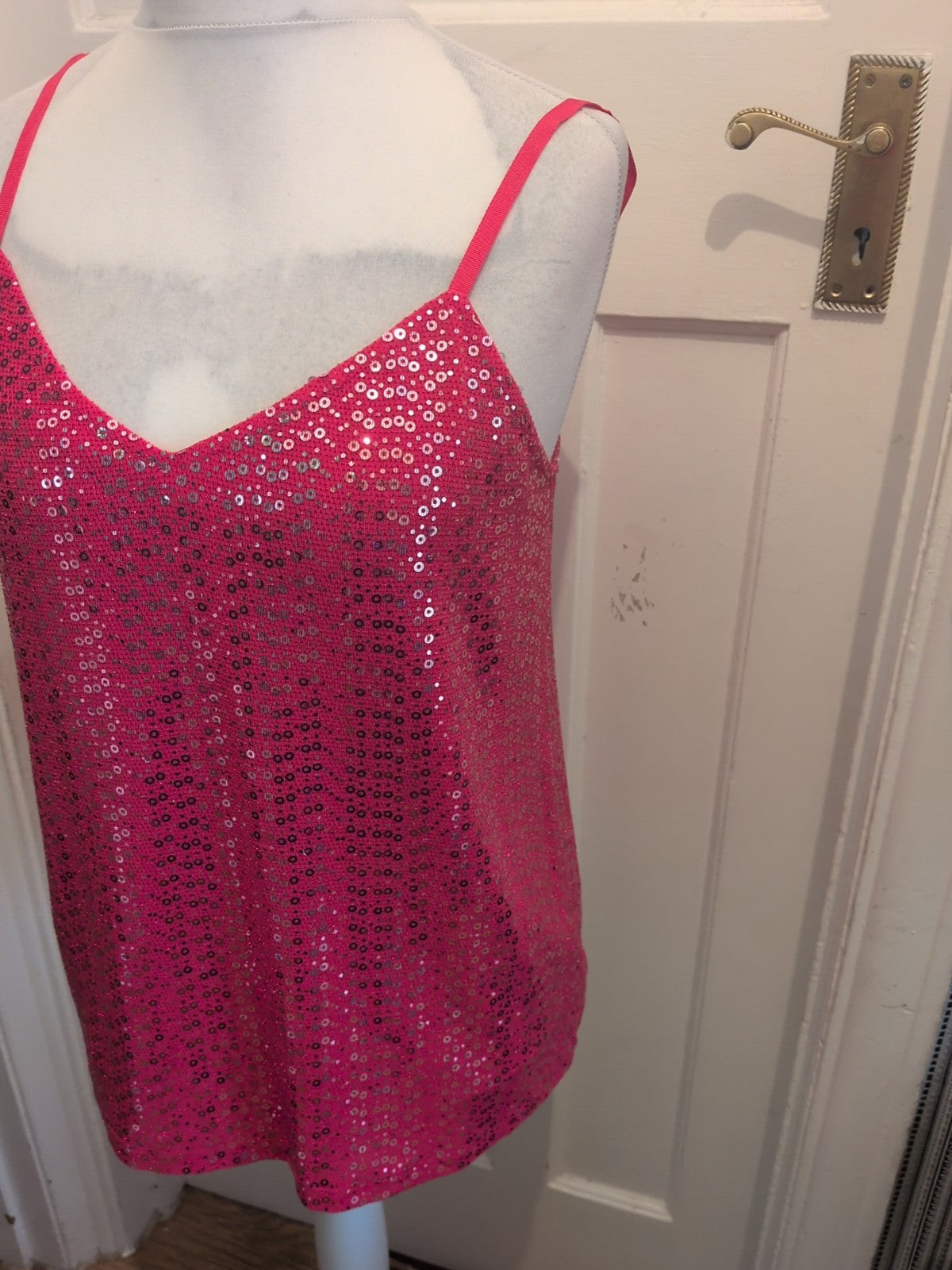 Next Petite 16 Pink Sequin Sleeveless Top
