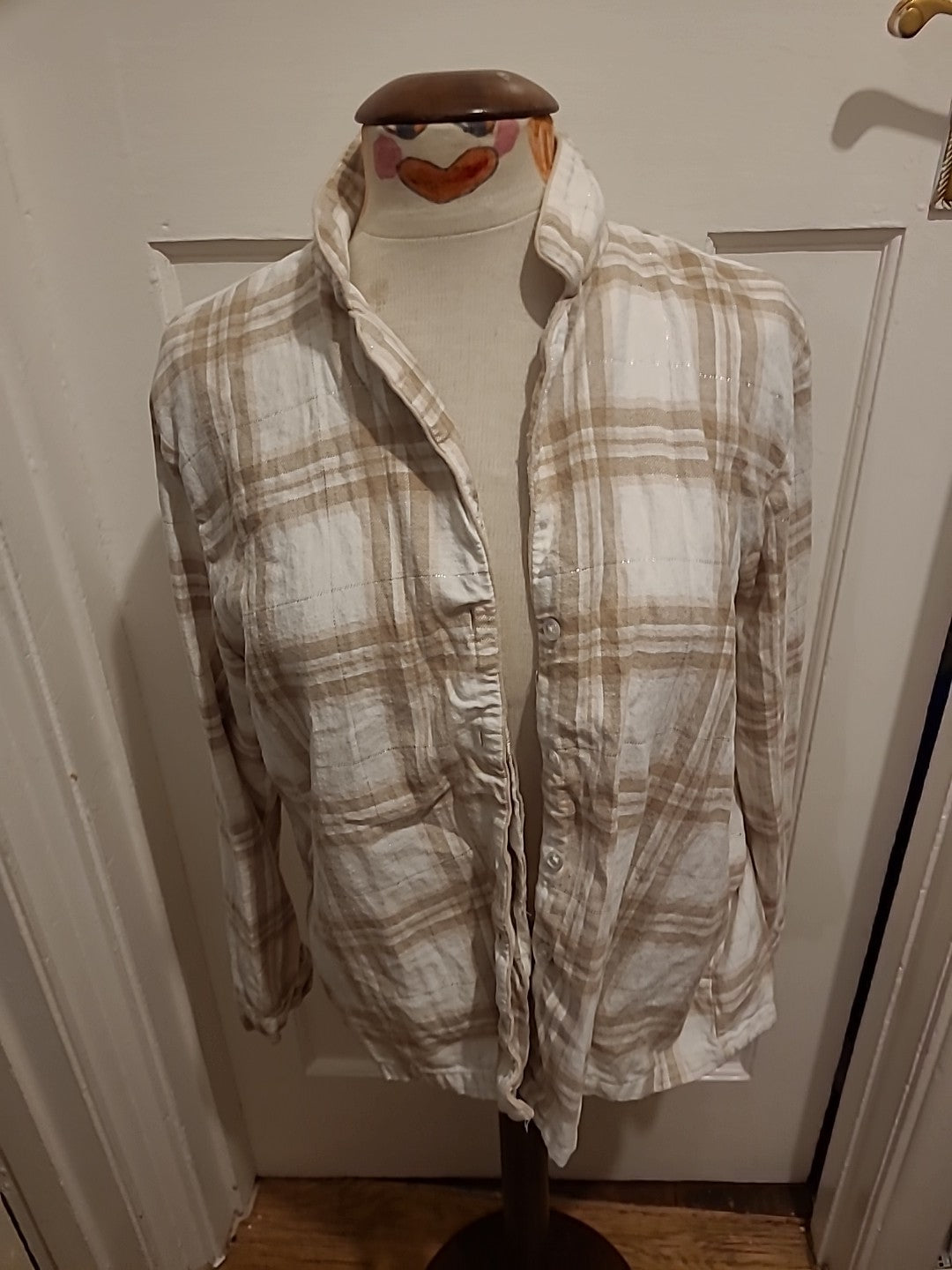 Ladies New Look Size 14 Beige White Check Pyjama Top