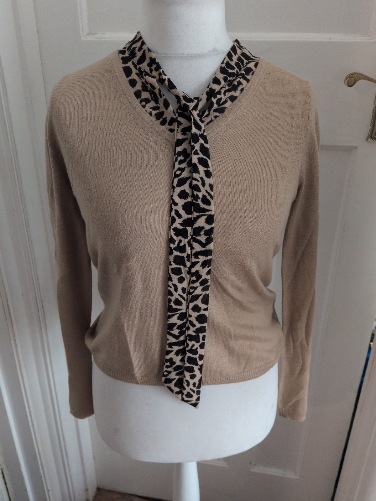 Marks And Spencer 8 Pale Brown With Leopard Print Lightweight Jumper