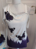 Large White And Purple Butterfly Off The Shoulder Short Sleeve T-shirt