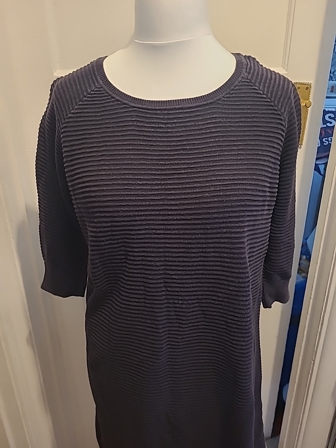 Ladies French Connection Size Medium Charcoal Ribbed Mid Sleeved Jumper Dress