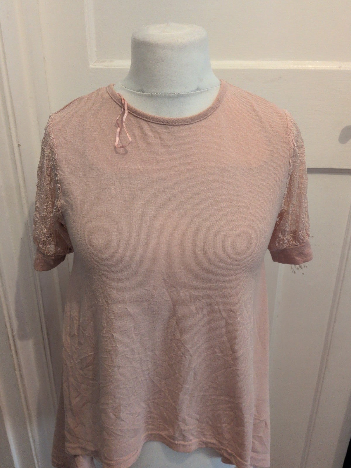 Blue Vanilla Small Pink Mesh Short Sleeve T-shirt Oversize