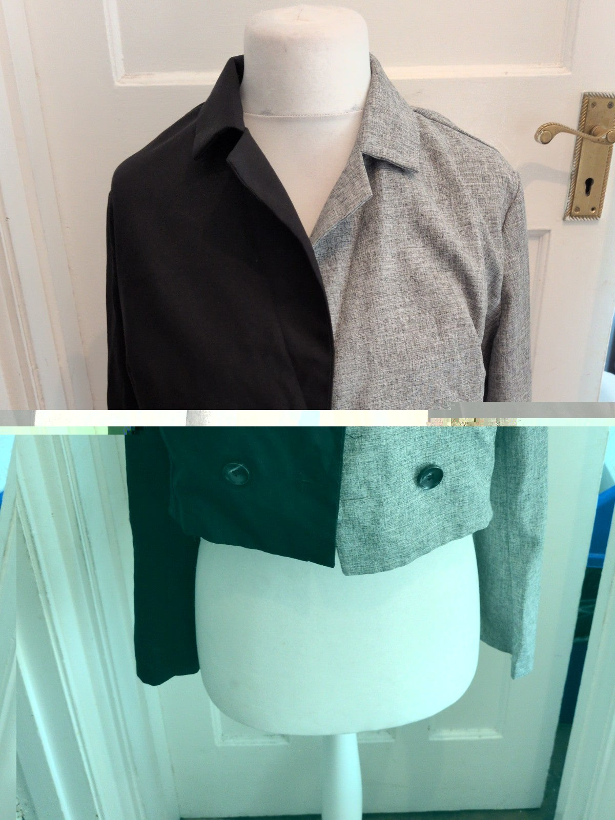 Shein Large Half Grey Half Black Long Sleeve Button Blouse