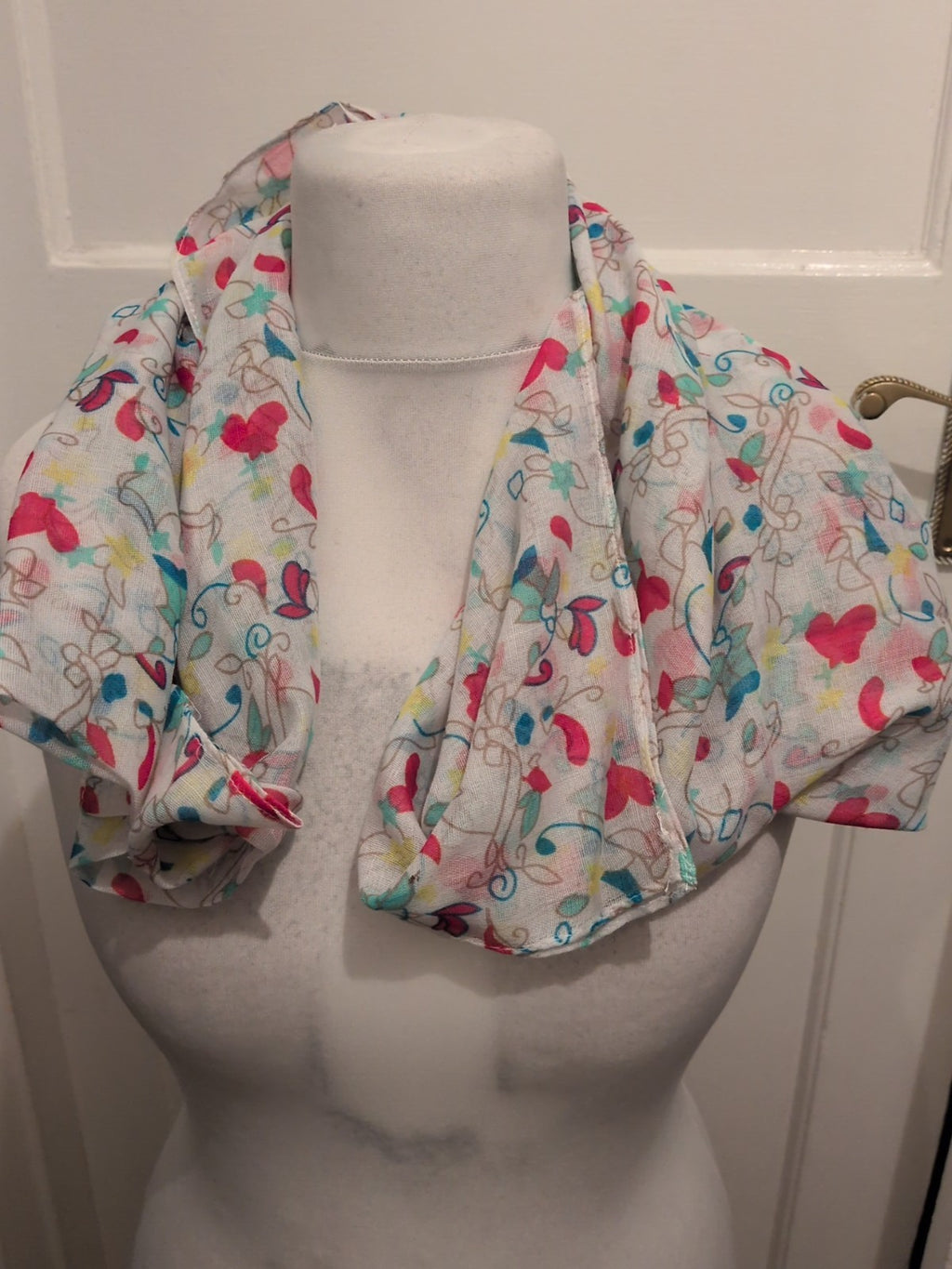 White With Floral Multicoloured Pattern Scarf