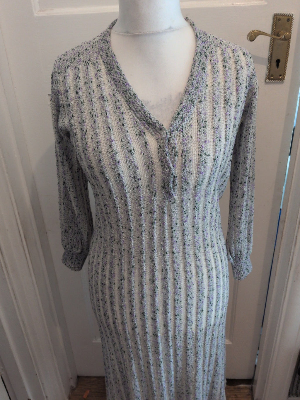 Ladies Designit Medium Grey Green Purple Knit Long Length Dress