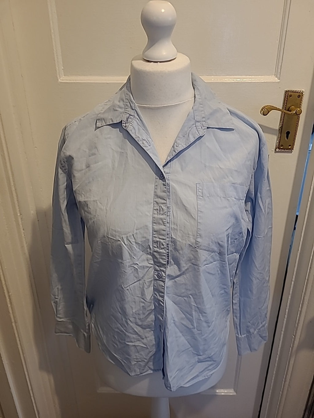 Ladies Marks And Spencer Size 8 Chambray Long Sleeved Blouse