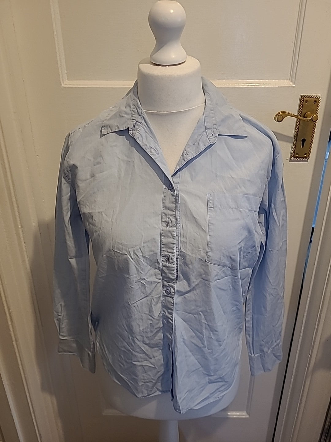 Ladies Marks And Spencer Size 8 Chambray Long Sleeved Blouse