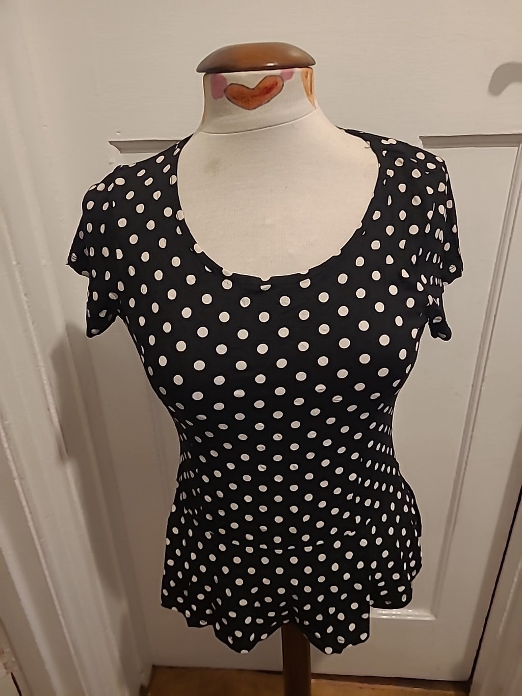 Ladies M&Co Size 10 Polkadot Short Sleeved Blouse