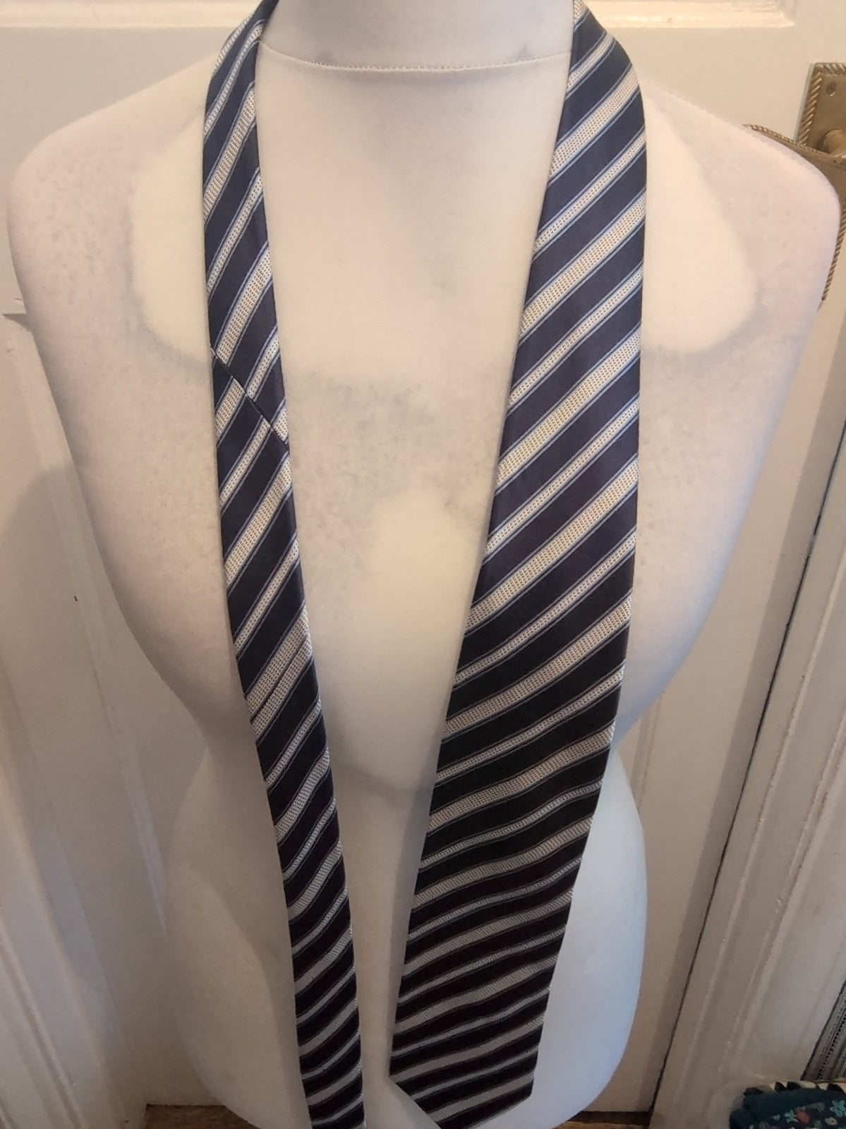 Pure Silk Navy And White Striped Tie
