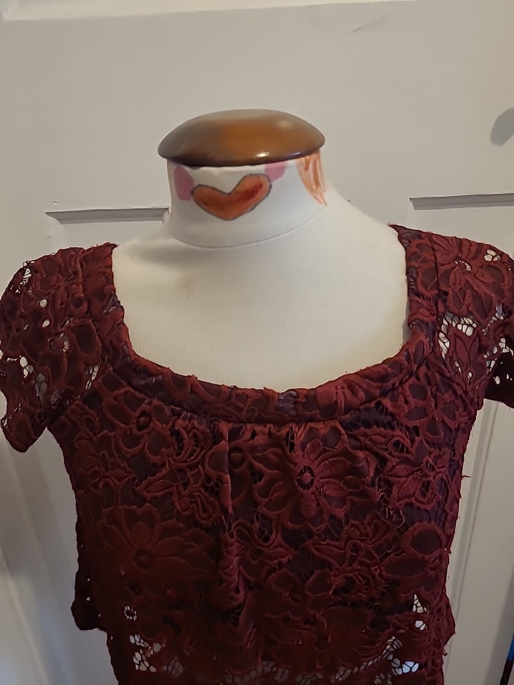 Ladies River Island Size 8 Burgundy Lace Lined Blouse