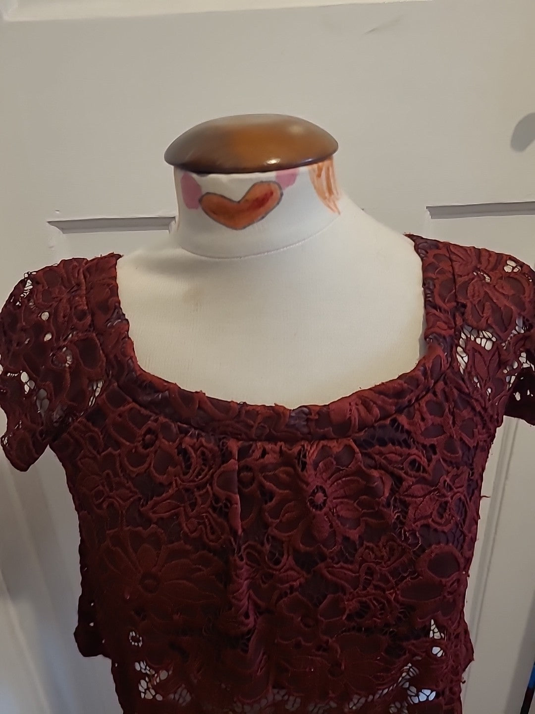 Ladies River Island Size 8 Burgundy Lace Lined Blouse