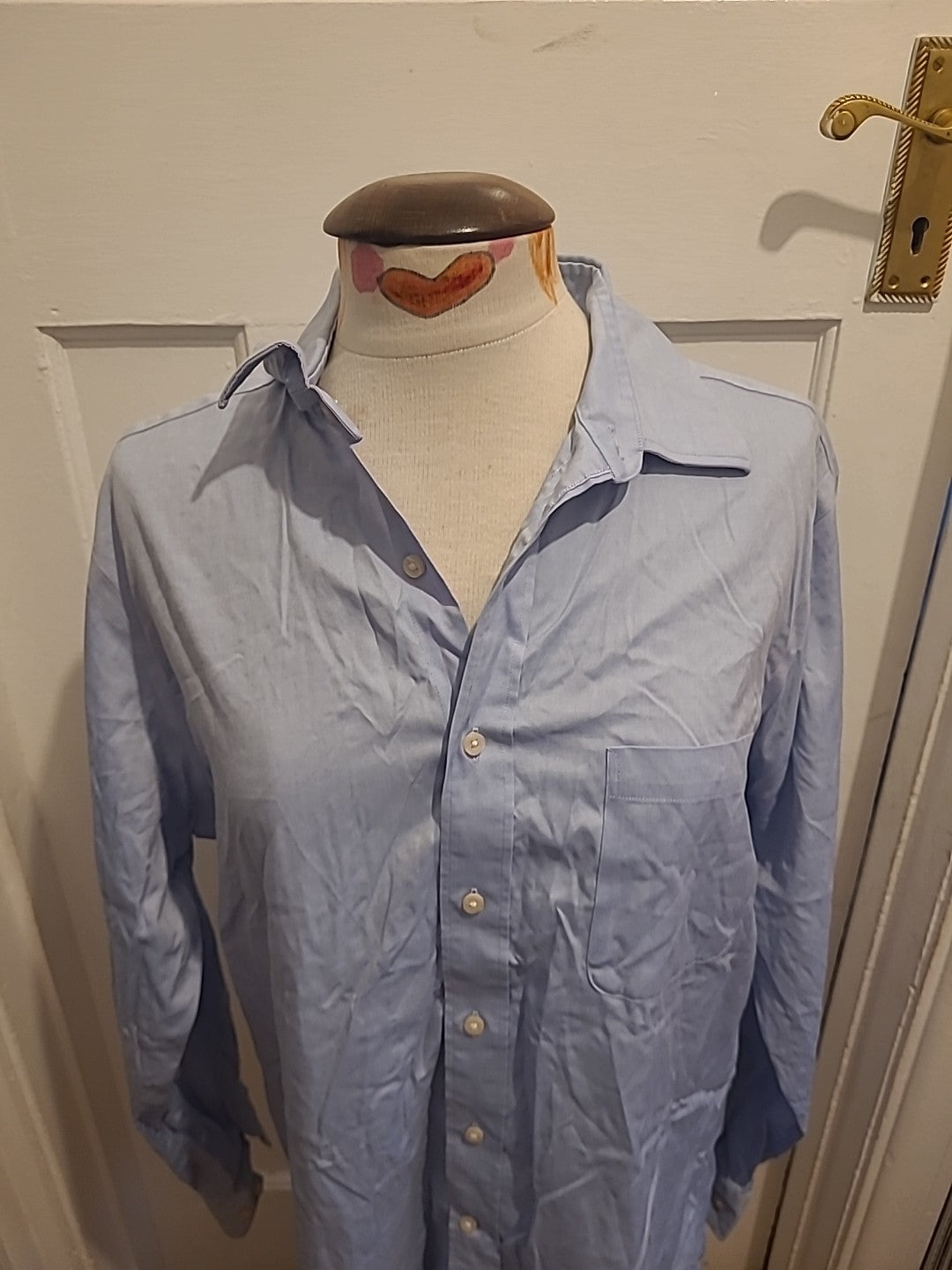 Mens Kirkland Size 16.5" Custom Fit Blue Long Sleeved Shirt