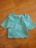 Ladies Primark Size 10-12 Sky Blue Short Sleeved Crop Top