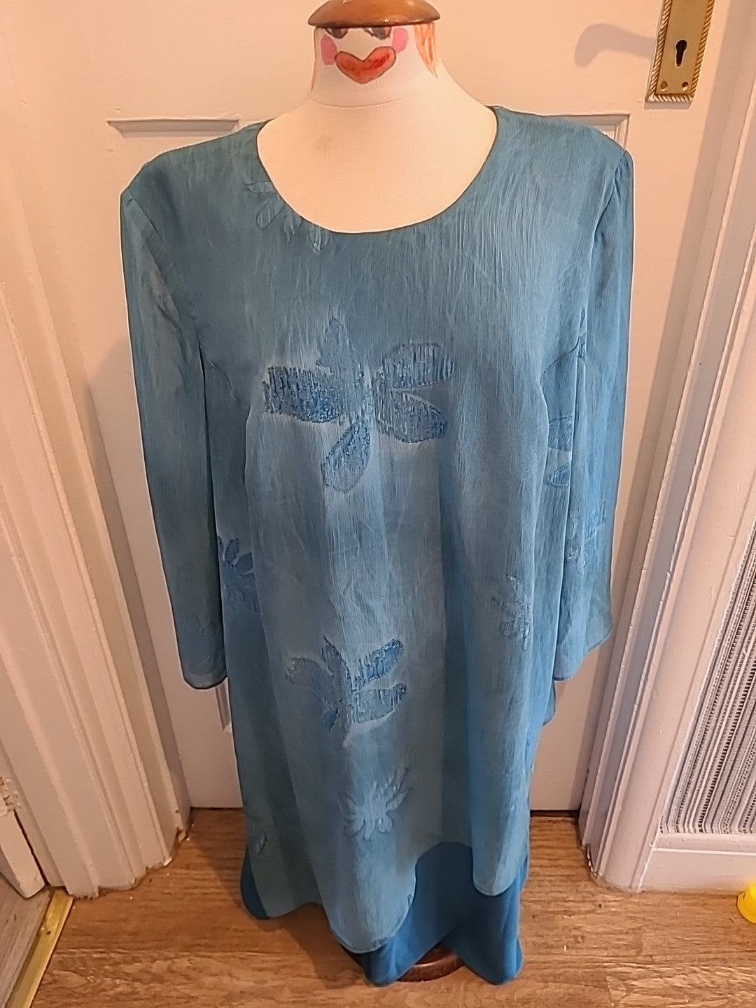 Ladies Size XL Blue Toned Lined Long Sleeved Dress