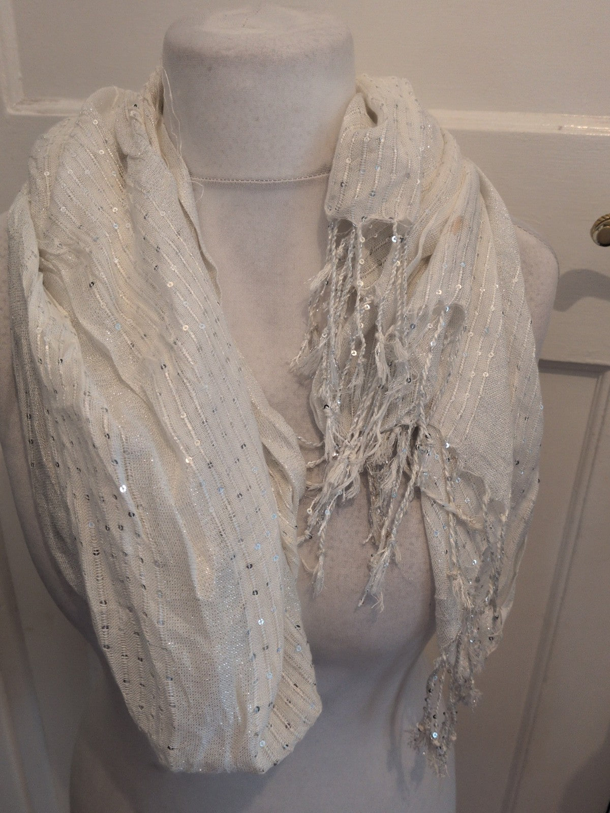 White Sequin Large Scarf
