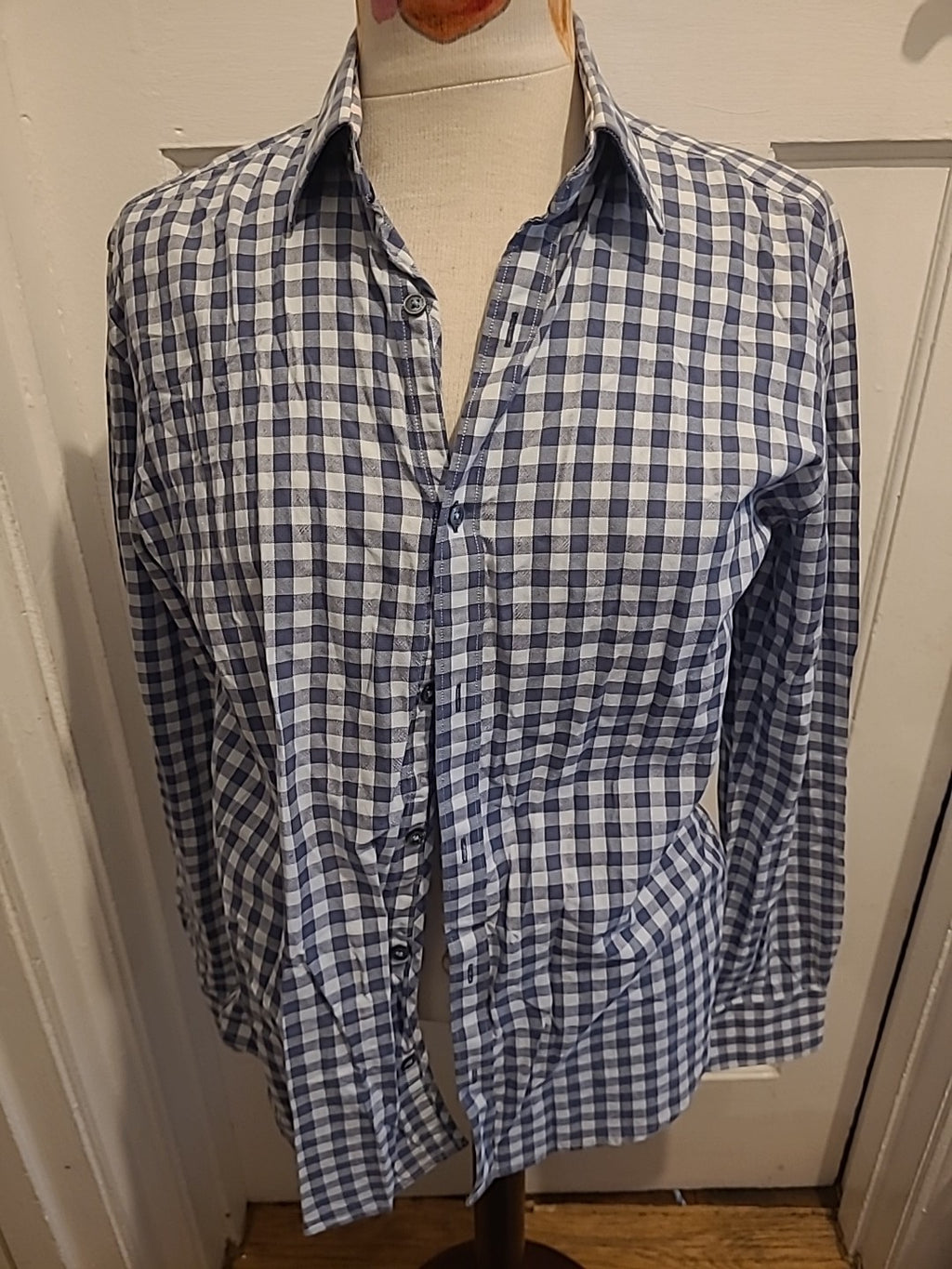 Mens Jeff Banks Size Small Grey/Blue Check Long Sleeved Shirt