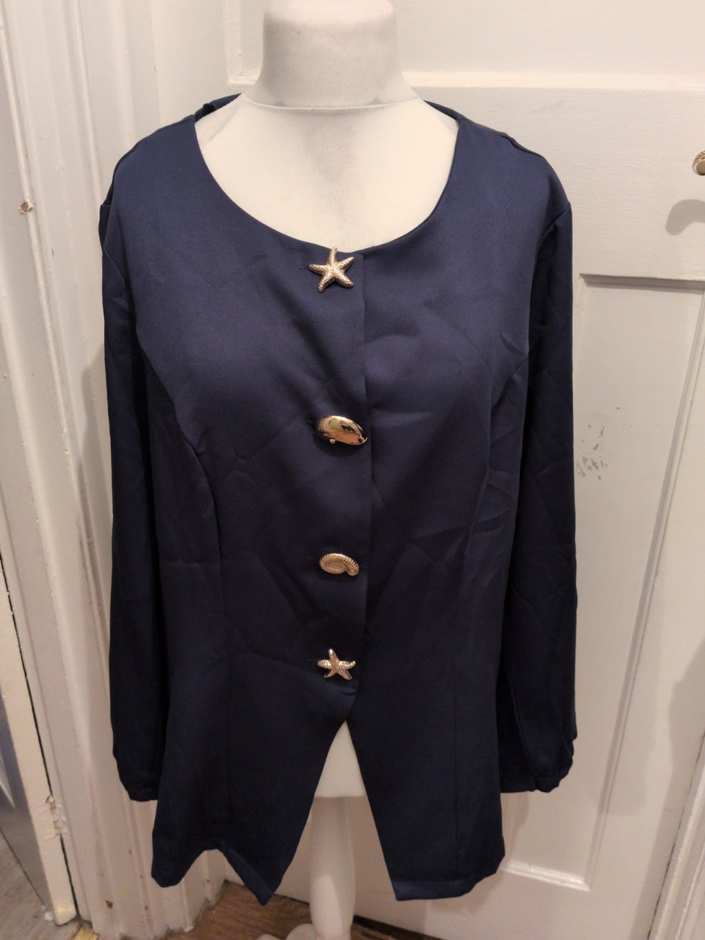 Shein 3xl Sea Creatures Buttons Long Sleeve Blouse