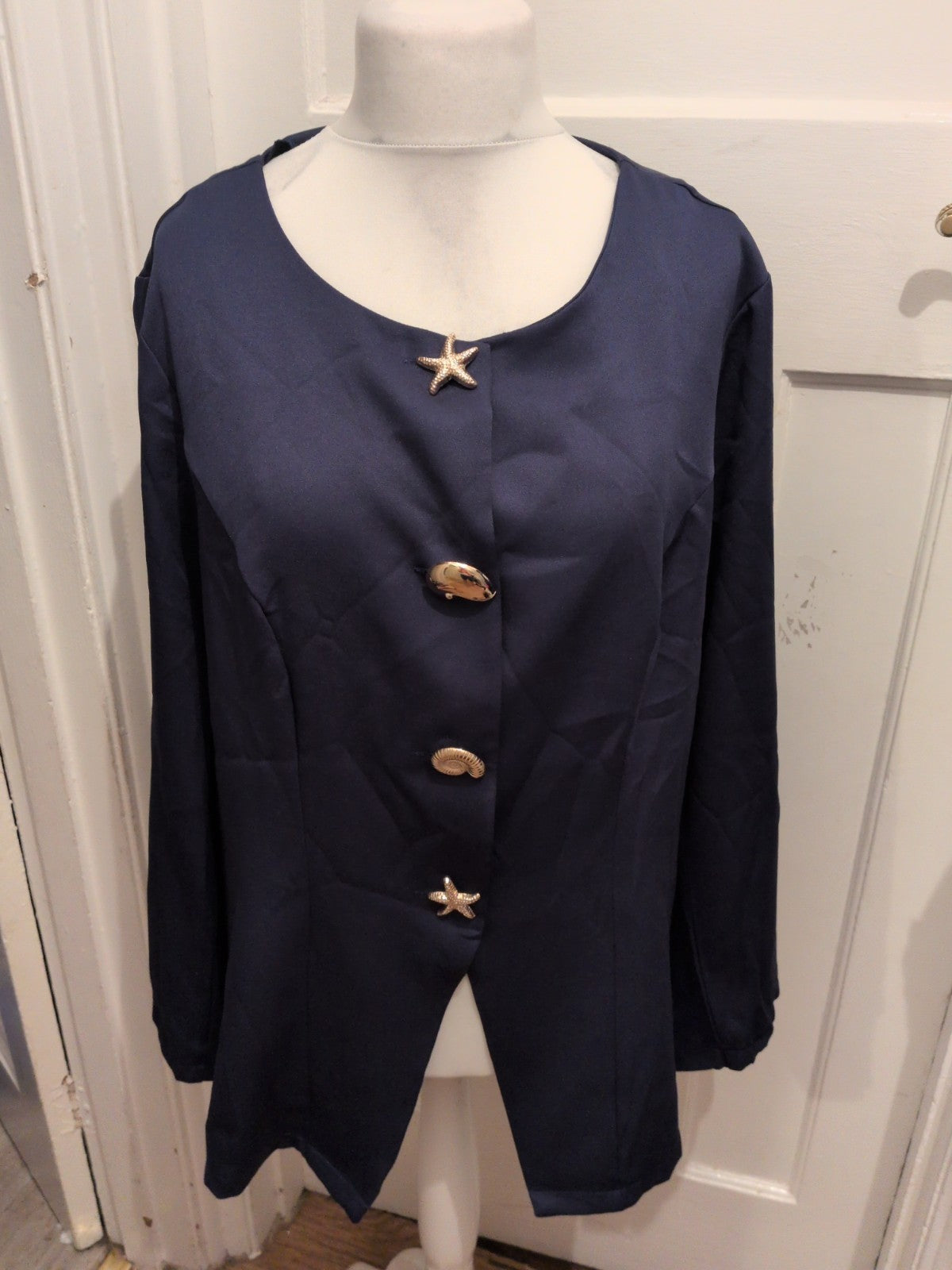 Shein 3xl Sea Creatures Buttons Long Sleeve Blouse
