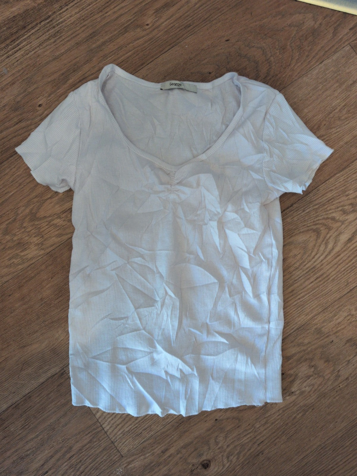 George 8 White Short Sleeve Faint Rib T-shirt