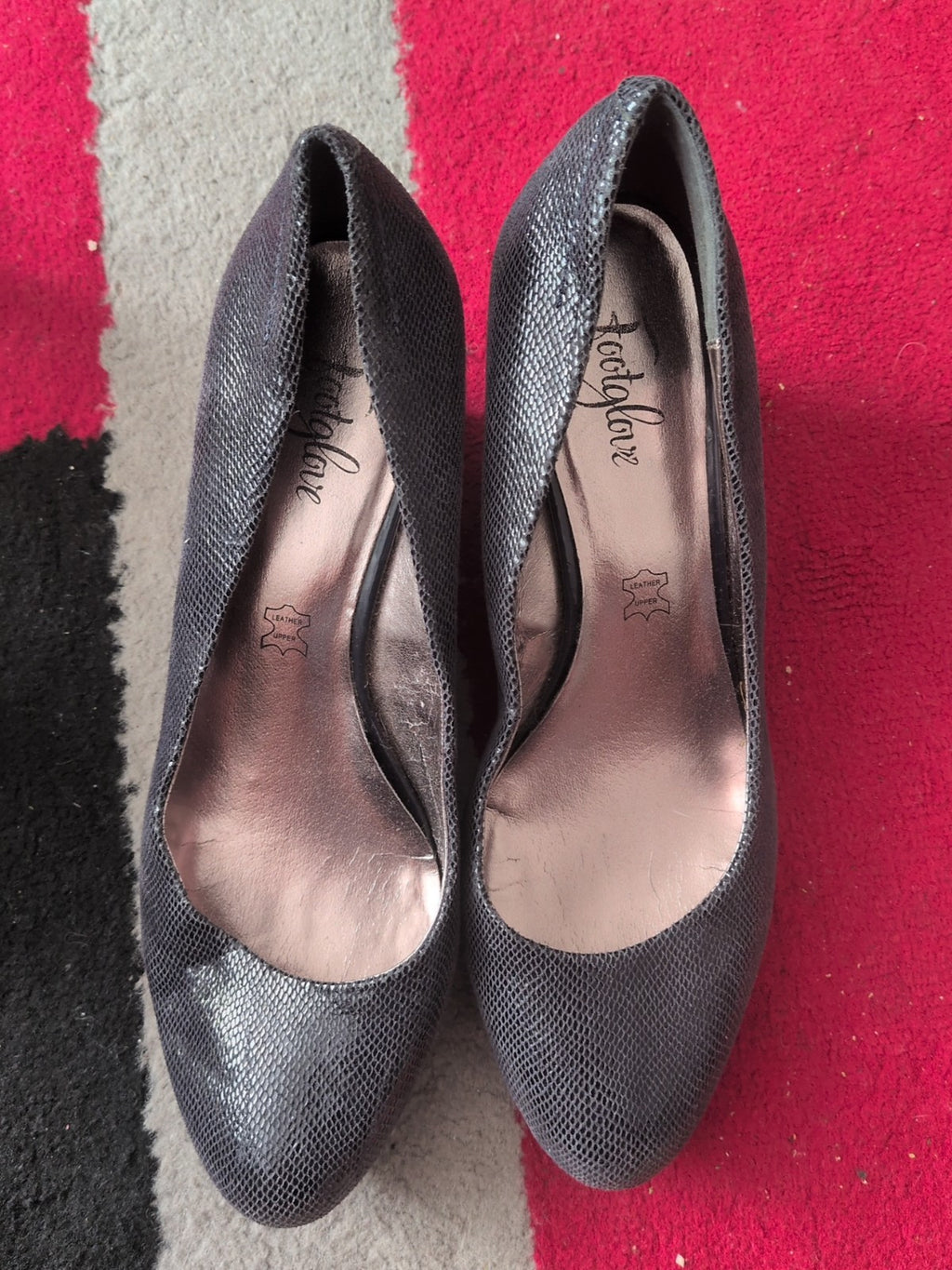 Footglove UK 6 Upper Leather Charcoal Heeled Shoes