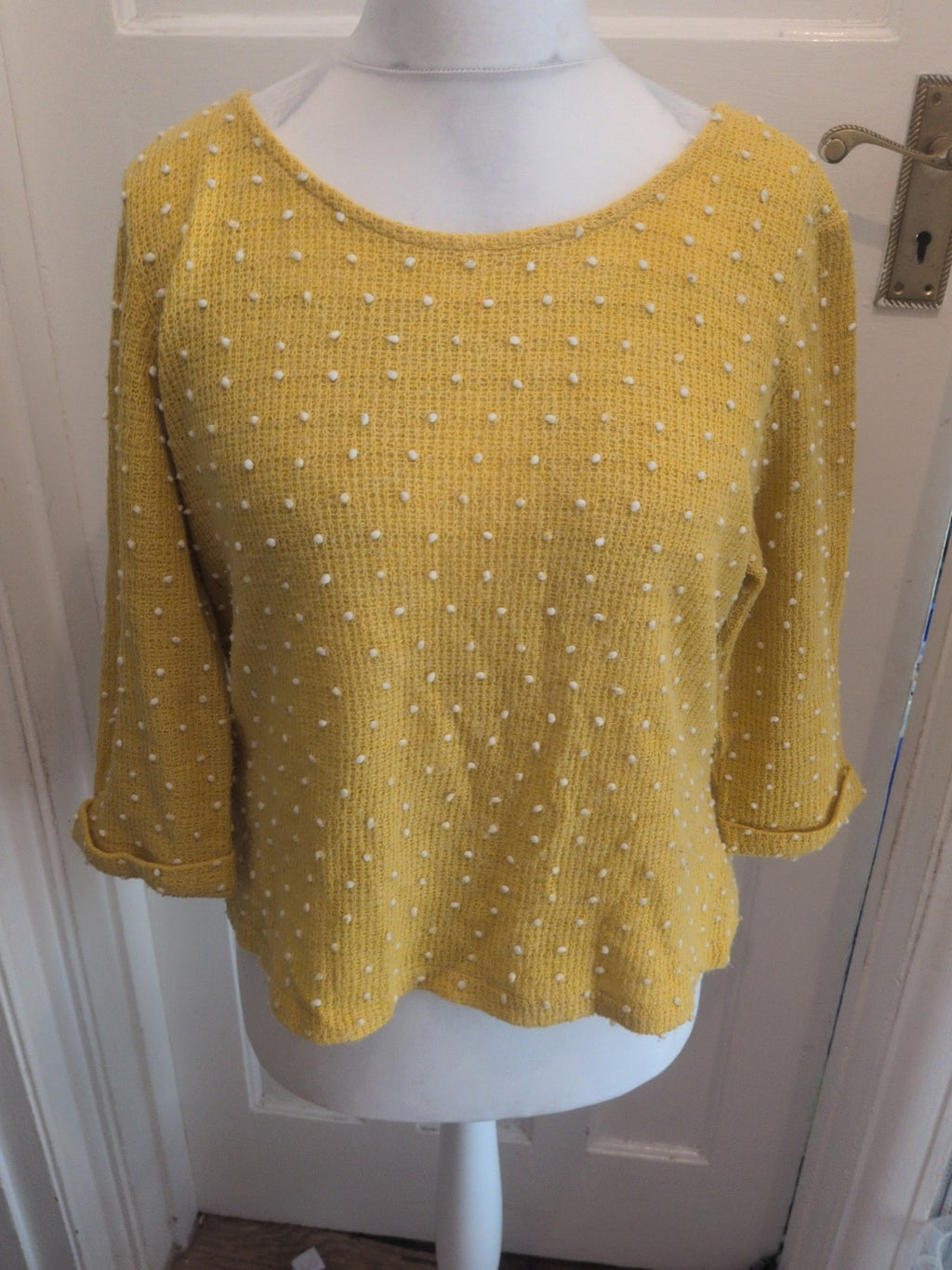 Izabel London 14 Yellow And White 3/4 Sleeve Jumper