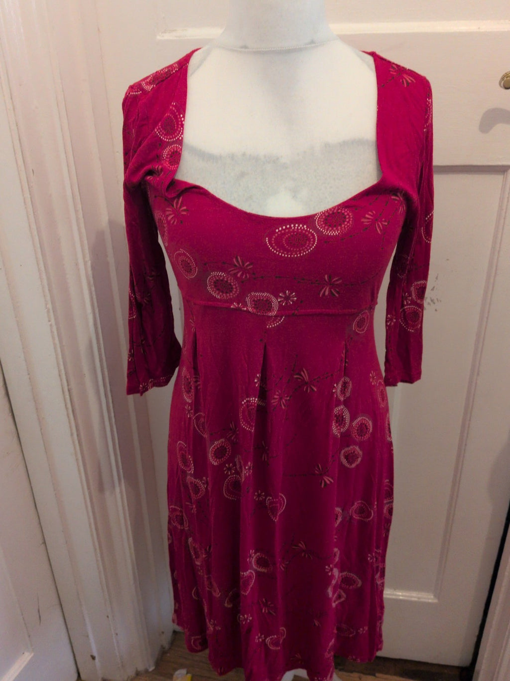 White Stuff 12 Purple Patterned Long Length Dress Half Sleeve
