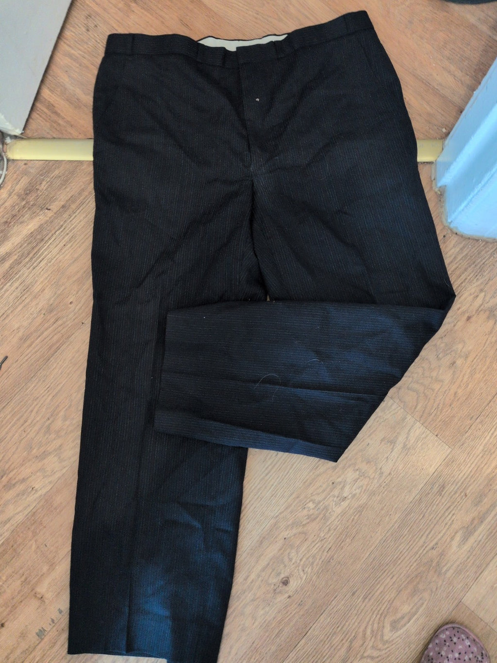 St Micheal 40/29 Navy With Multi Pinstripe Wool Blend Trousers