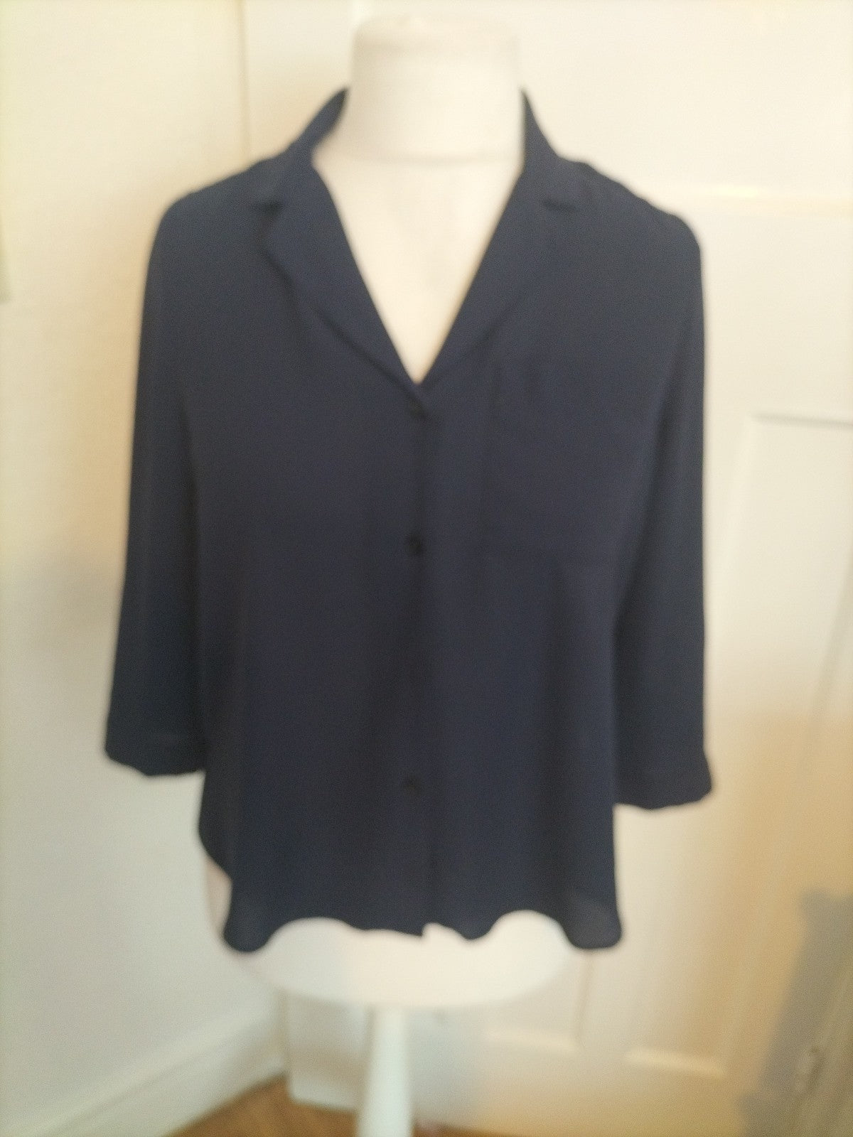 Ladies Dorothy Perkins Size 12 Navy Buttoned Long Sleeved Blouse