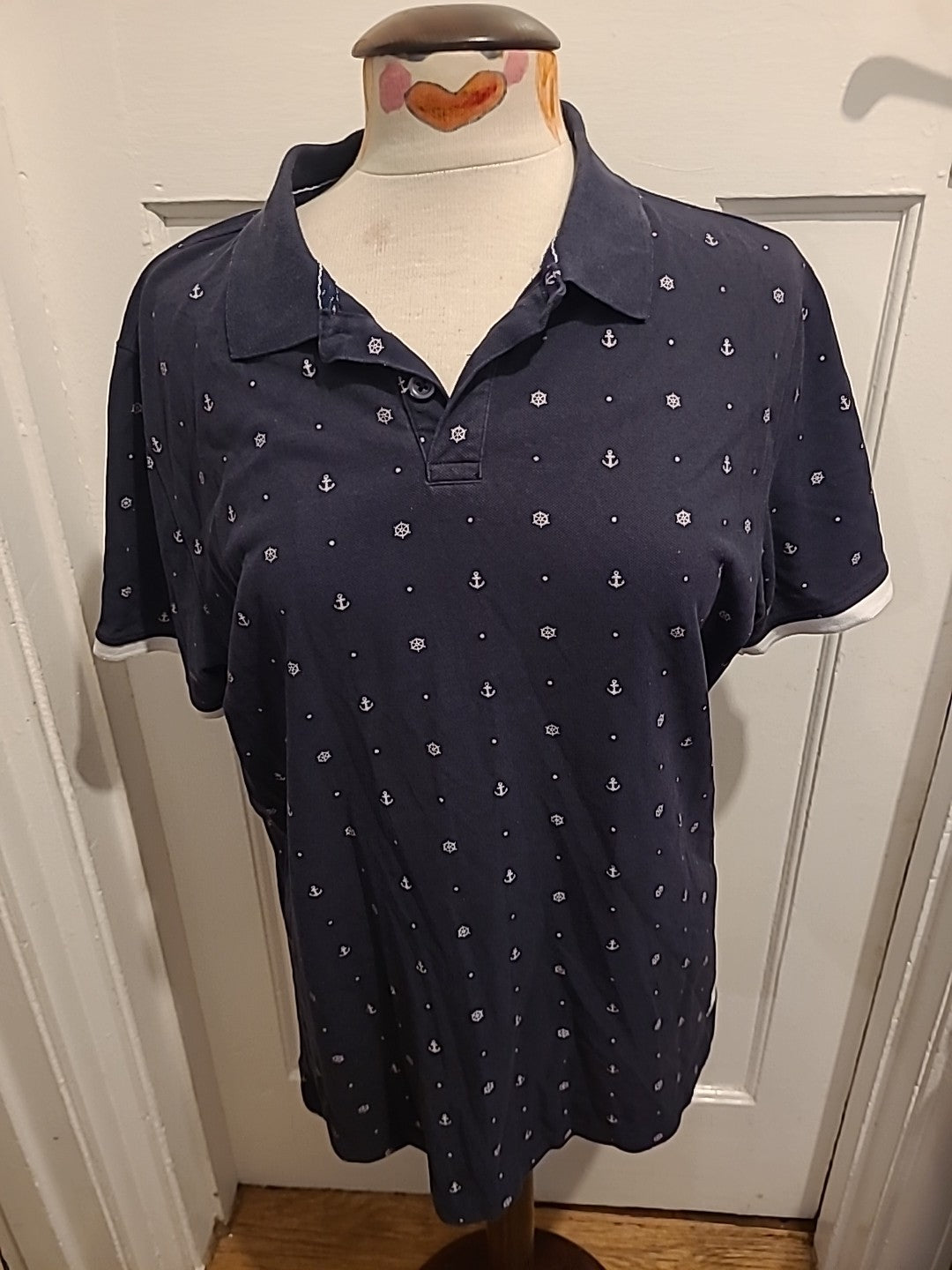 Mens Soulcal & Co Size XL Navy Anchor Polo