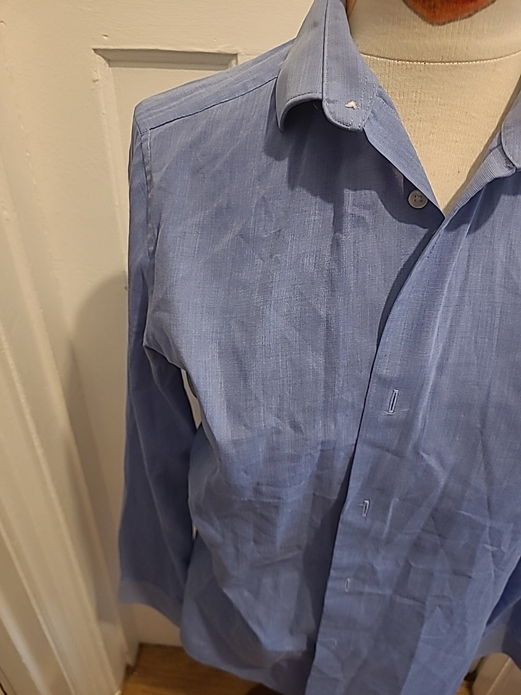 Mens Next Size 15" Blue Detailed Long Sleeved Shirt