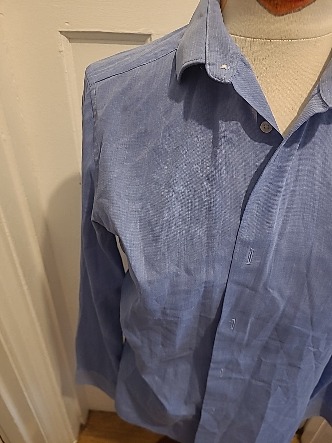 Mens Next Size 15" Blue Detailed Long Sleeved Shirt