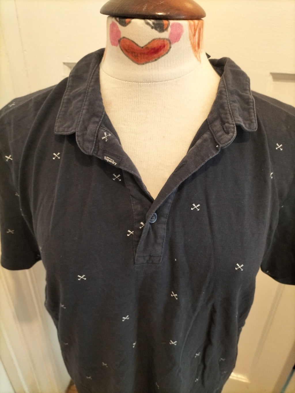 Mens Superdry Size XL Navy With White Short Sleeved Polo