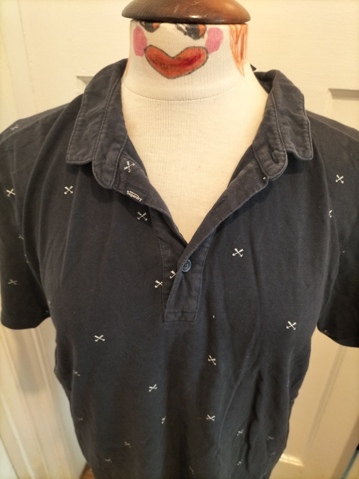 Mens Superdry Size XL Navy With White Short Sleeved Polo
