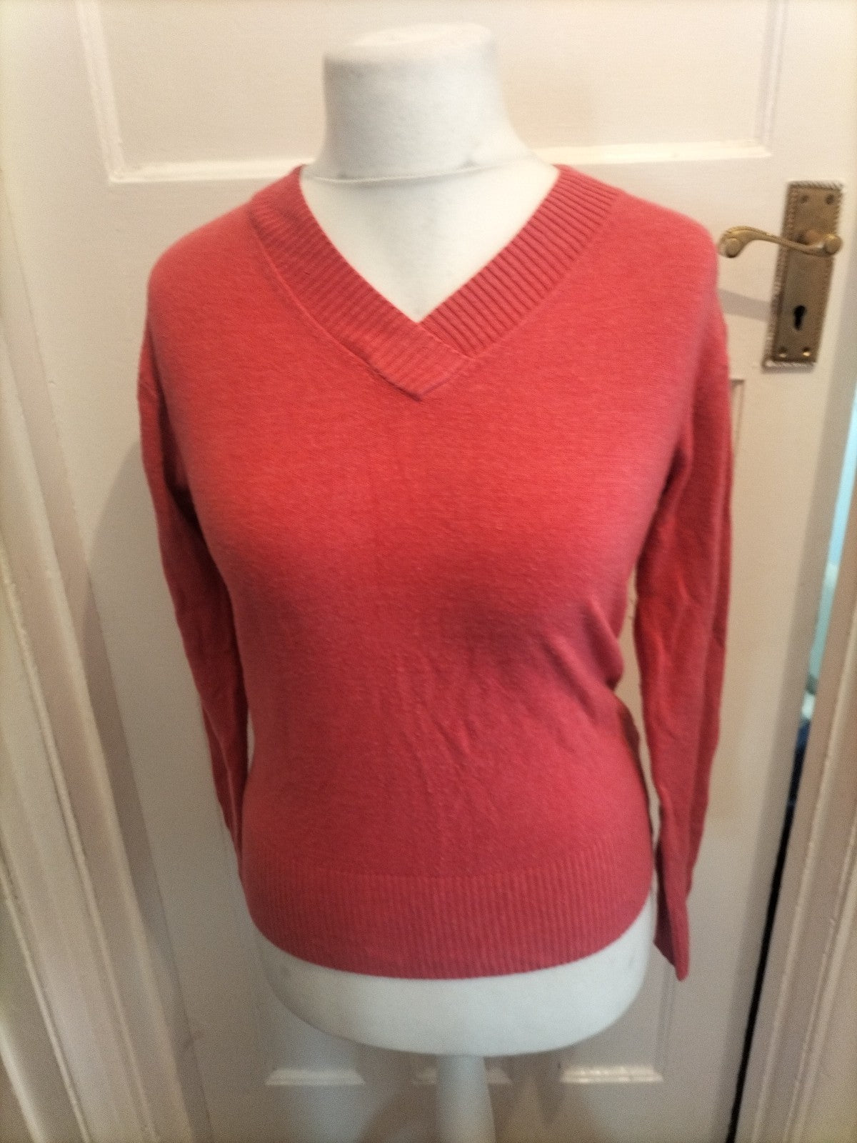 Ladies M&S Collection Size 10 Pink V Neck Jumper Pullover