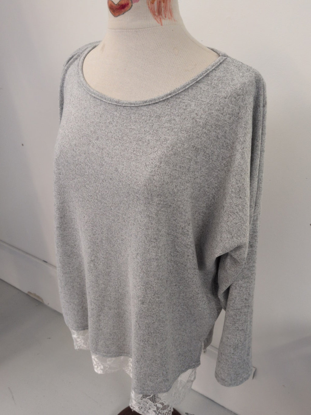 Dorothy Perkins XL Grey Long Sleeve White Frill Hem Blouse/Jumper